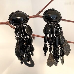 CHIPITA Black Beaded Vintage Pierced Earrings
